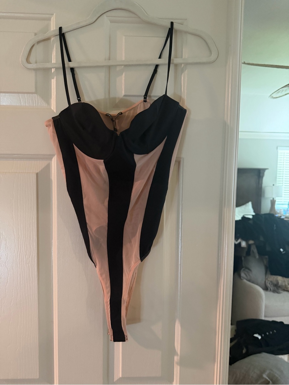 Striped nude and Black Bodysuit